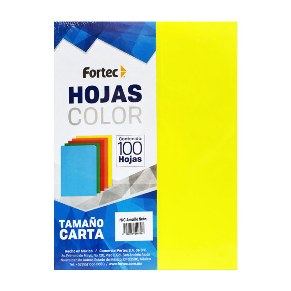 Fortec Hojas de papel bond de color amarillo neon con 100 hojas