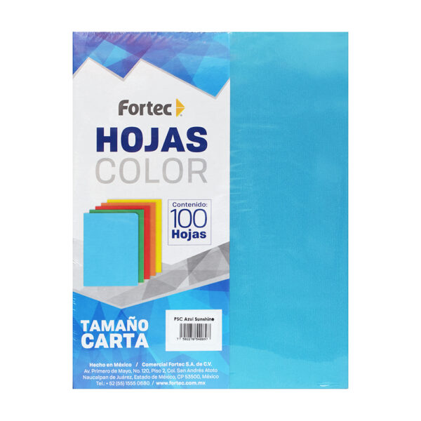 Fortec hojas de papel de color azul sunshine con 100 hojas